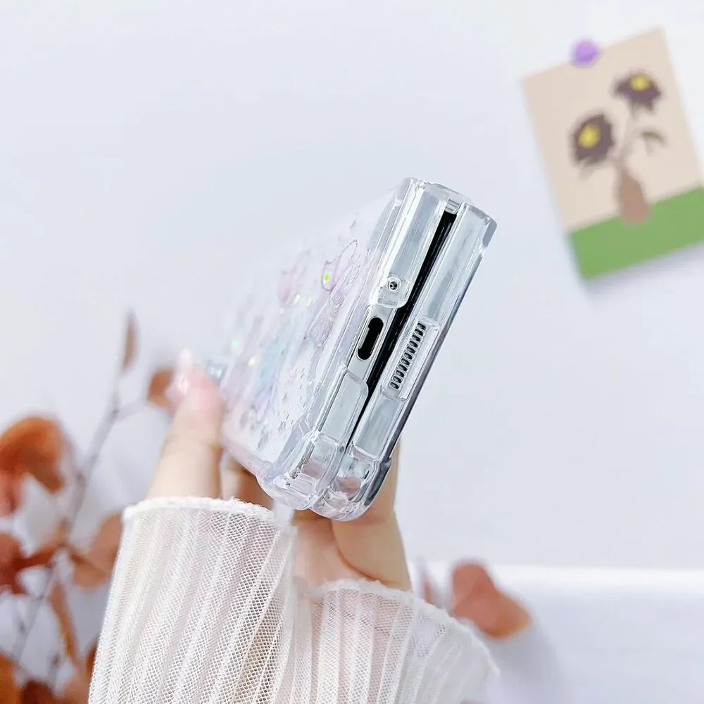 Samsung Galaxy Z Fold 7 Clear Case Sparkle Butterfly Pink Glitter Cover